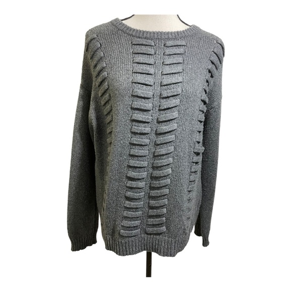 Vince Camuto womens lace through detail cotton blend grey sweater size L… - Picture 7 of 10